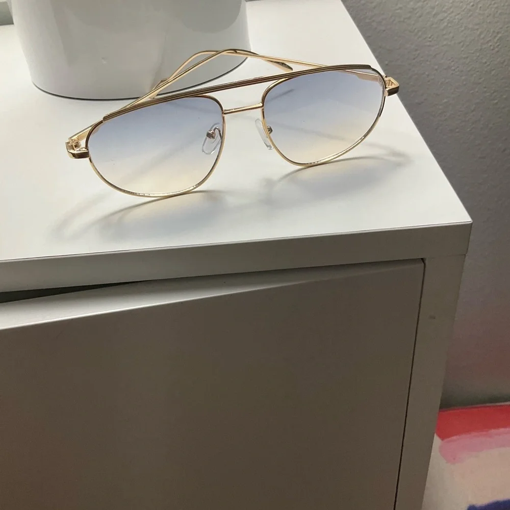 Free People Gold Frame Aviator Sunglasses with Light Blue Gradient Lenses